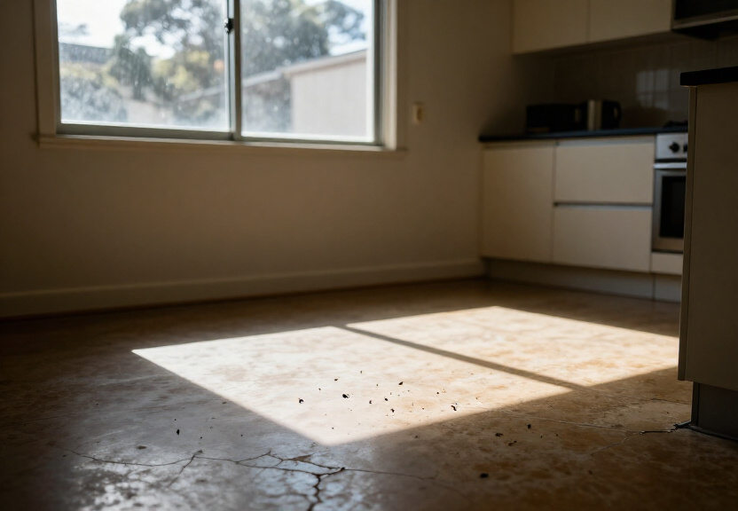 Rodent droppings in Elizabeth Bay storage area before treatment